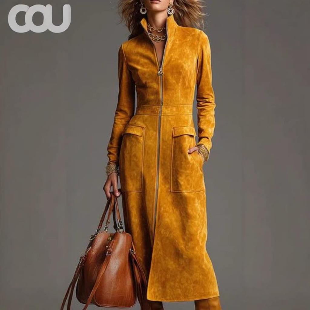 European & American Women's Slim-fit Zipper Lapel Long-sleeve Dress - 2026 Fashion Collection