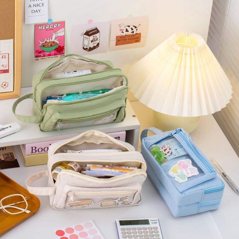 Front Transparent Multi-layer Design Pencil Case, Student Stationery Box, Girls' New Large Capacity Stationery Bag