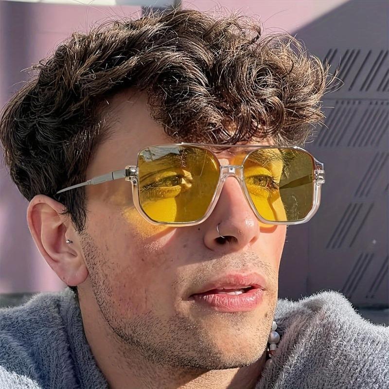 Non-polarized Men's Elegant Semi-Rimless Metal Fashion Sunglasses - Trendy Double Bridge Half Frame Design