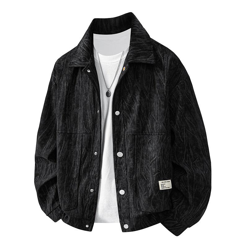 New Arrival Men's Plus Size Corduroy Jacket: XL Loose Fit, Trendy Lapel Shirt Style
