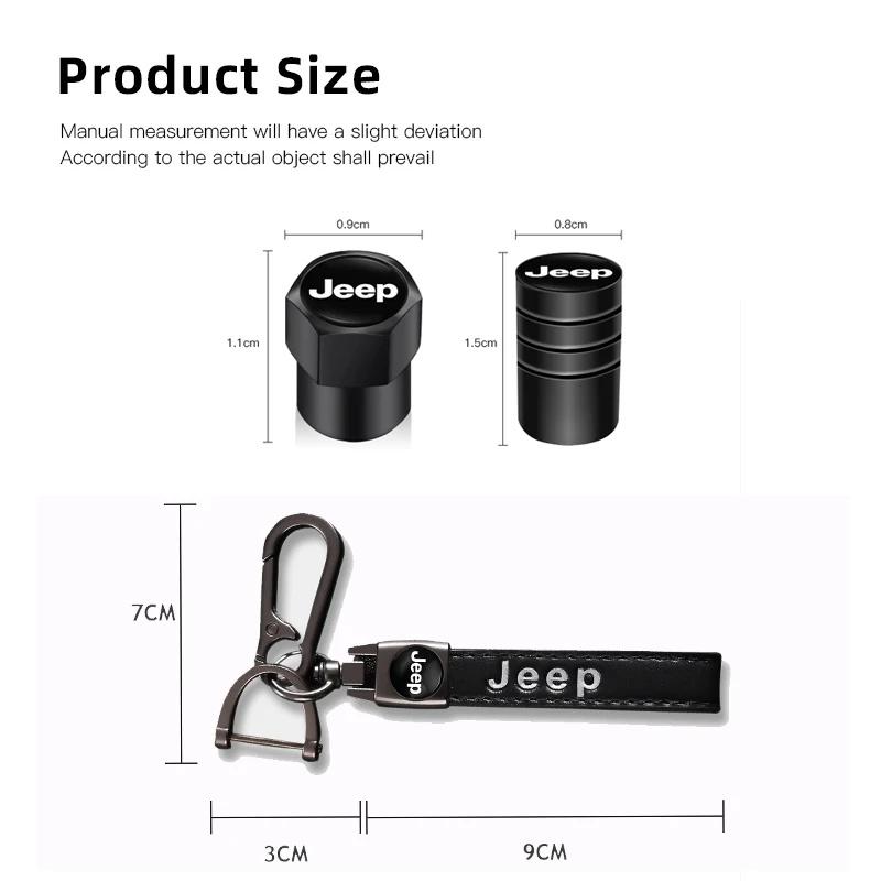 4Pcs Car Tire Valve Stem Caps with Leather Keychain for Jeep Renegade Wrangler JK JL Grand Cherokee Compass Auto Accessories