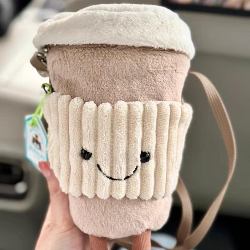 Cute Cartoon Soft Plush Crossbody Bag Cartoon Cup Sleeves, Coffee Water Cup Bag Cartoon Milk Tea Bag