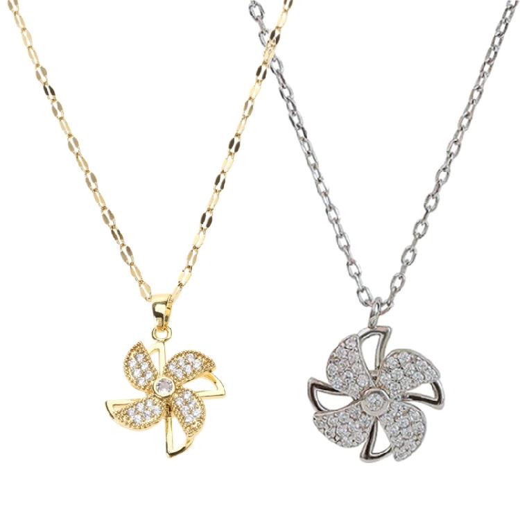 Windmill Pendant Necklace Jewelry Decor Fidget Pinwheel Necklace for Anxiety Ins