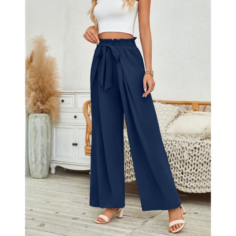 Women High Waist Pleated Loose Wide Leg Casual Summer Long Pants