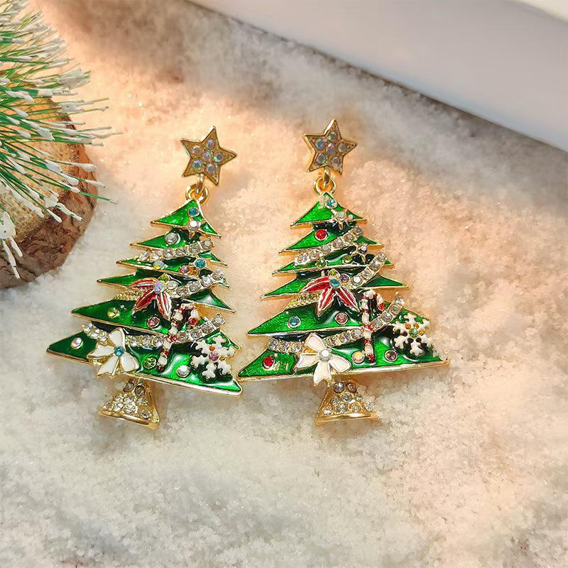 

2024 Creative Diamond-Set Women s Stud Earrings with Halloween and Christmas Tree Designs