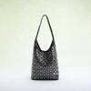 Punk Rivet Bucket Bags for Women Europe and America Hollow Women Shoulder Bag Vintage Metal Ring Designer Handbags Black Purse