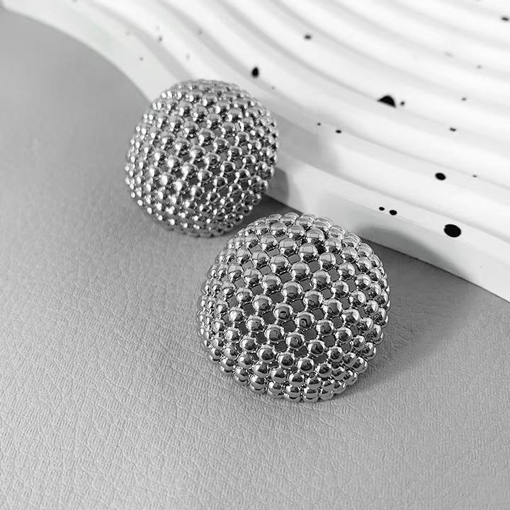 Retro Ring Set Minimalist Geometric Hollow Jewelry, Round Bead Metal Stud Earrings For Women