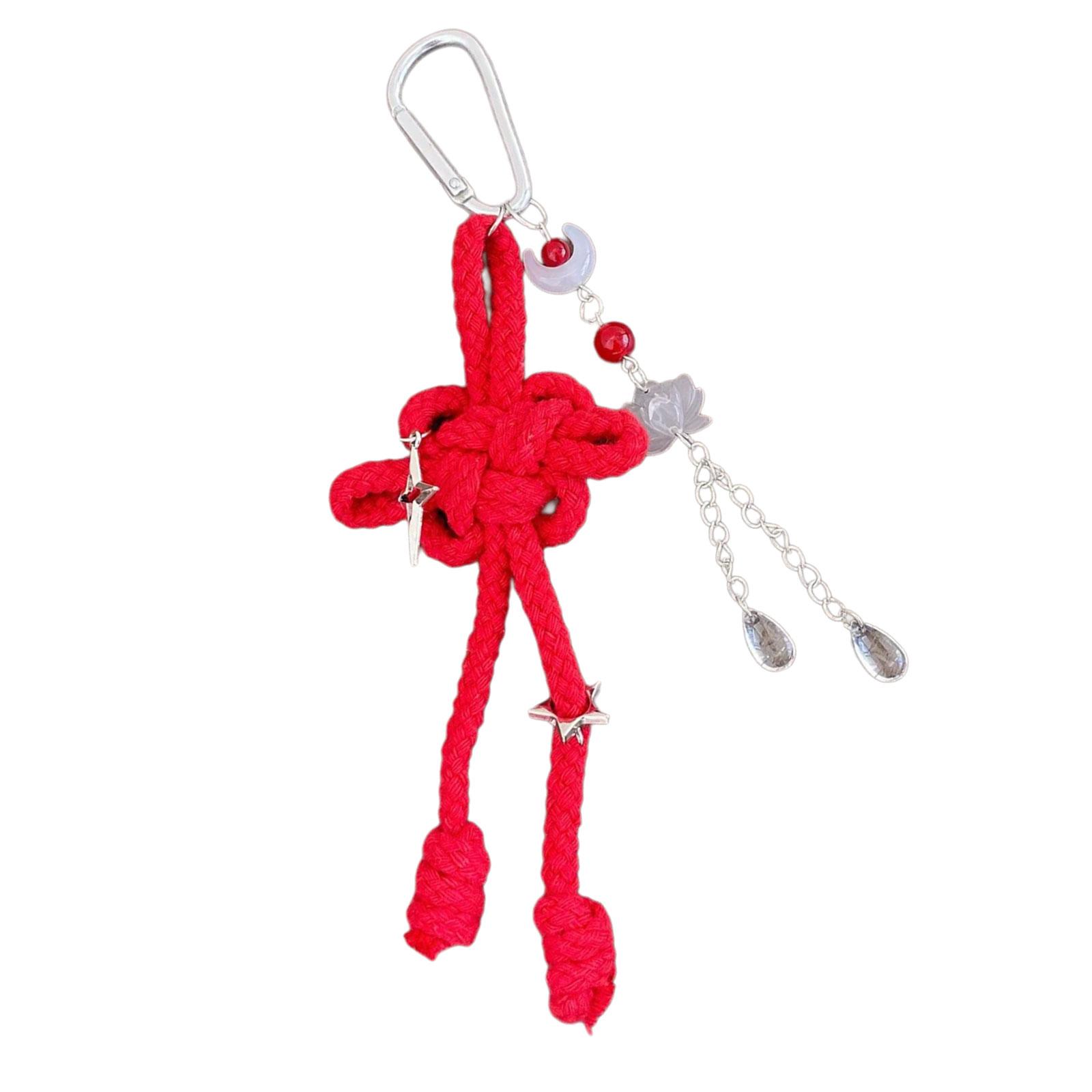 

Lucky Charm Decorative Keychain Handmade Knot Artwork Lightweight Practical Carabiner Attachment For Gifting червоний