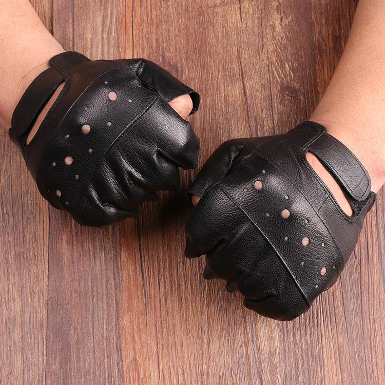 New Sheepskin Half Finger Sports Gloves Tactics Half Fitness Exercises Outdoor Cycling Sunshade Leather Gloves