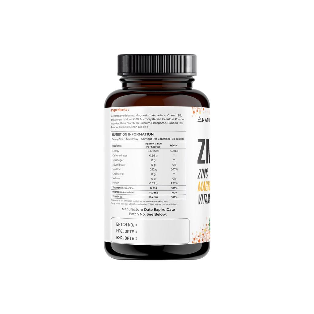 NATURALTEIN ZMA Tablets - Zinc Magnesium Vitamin B6 Supplement | 30 Veg Tablets | Sports Recovery & Daily Performance | Muscle Strength, Better Sle
