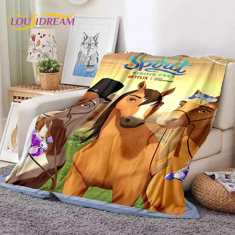 Spirit – wild und frei Zeichentrickpferde Weiche Flanelldecke für Betten Schlafzimmer Sofa Picknick, Überwurfdecke zum Zudecken Outdoor-Freizeit Geschenk