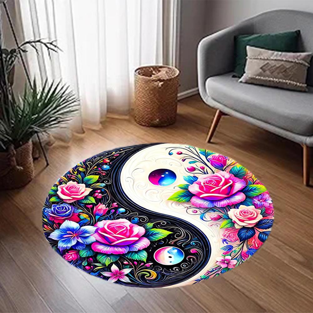 1pc home carpet yin yang floral design non-slip rug for office decor and living room gift ideas
