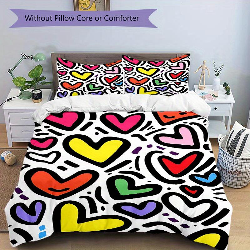 3pcs Colorful Hearts Bedding Set, Breathable and Soft, Suitable for All Seasons, Ideal for Home Use, Suitable for Bedroom Decor yy250821216