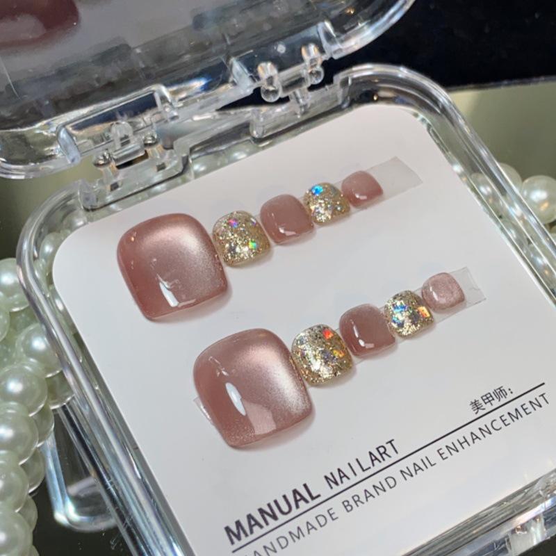 Wearable Cat Eye Glitter Toenail Tips - Removable Adhesive Nail Stickers