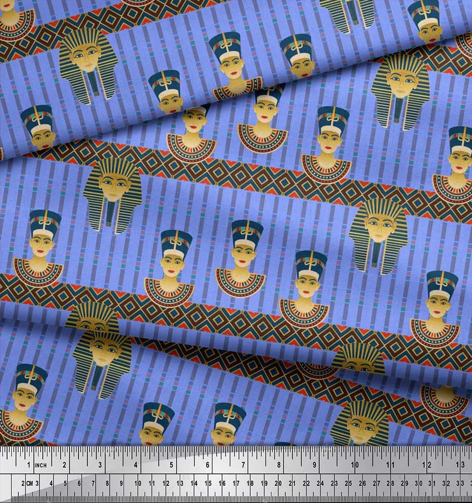 Soimoi Japan Crepe Satin Fabric Stripe & Egyptian Women Print Sewing Fabric Metre 42 Inch