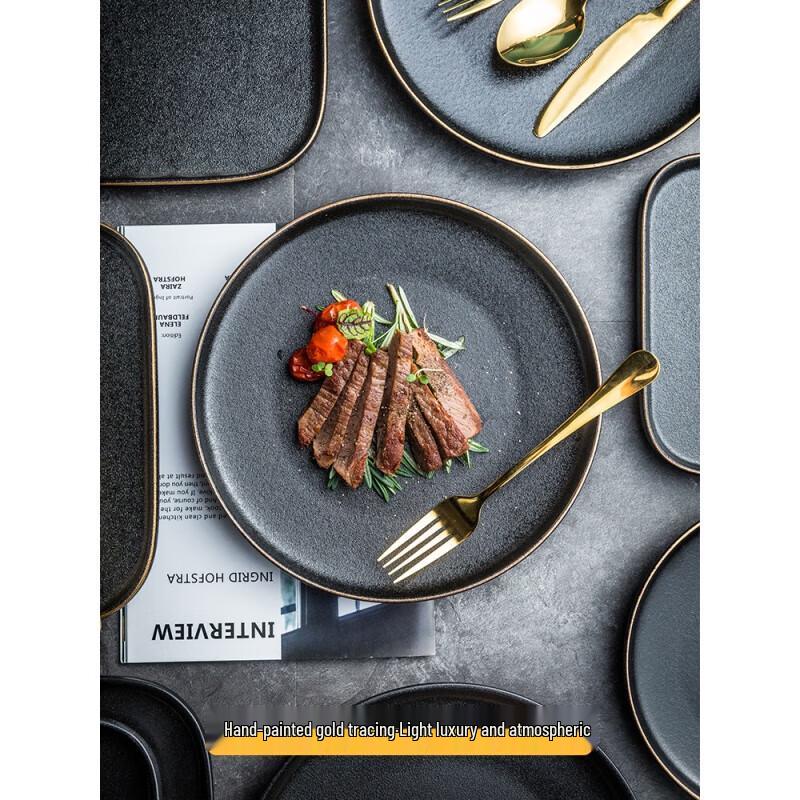 European Style Black Matte Melamine Steak Plate