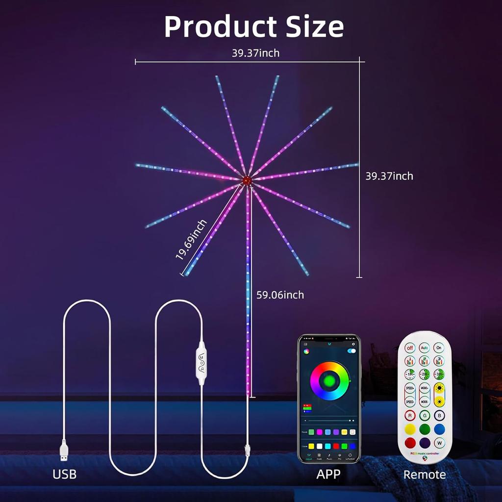 WiFi Bluetooth Smart Fireworks LED Light, 2025 New Smart Fireworks LED Lights Outdoor, Led Fireworks Lights Music/Mic Sync with Firework Launch