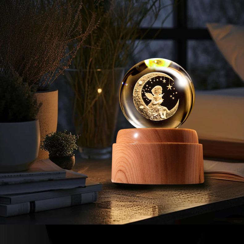 Creative Rotating Crystal Ball Night Light: Decorative Craft for Bedroom Atmosphere and Festive Gift.