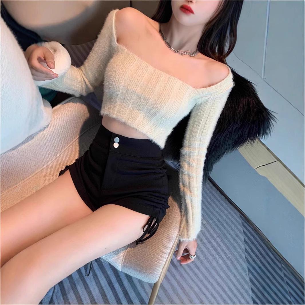 

2025 High Waist Pleated Slimming Drawstring Booty Shorts for Women XL чорний