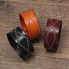VOQ Punk Style Retro Design Genuine Leather Wide Wristband Rivet Collocation Button Bracelet Bangles for Unisex Jewelry Pulseras