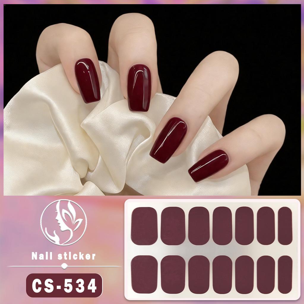 CS Waterproof No-Cure Gel Nail Wraps, Full Cover Korean Style Sparkling Solid Color Nail Stickers, Nail Patch Films