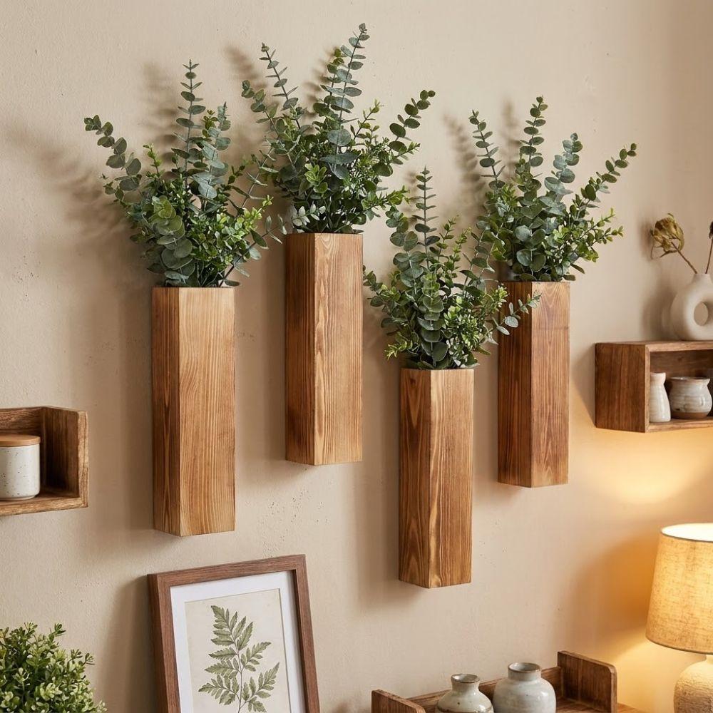 Wall-mounted Wood Wall Planter Handmade Hanging Flower Vase Modern Flower Holder Living Room