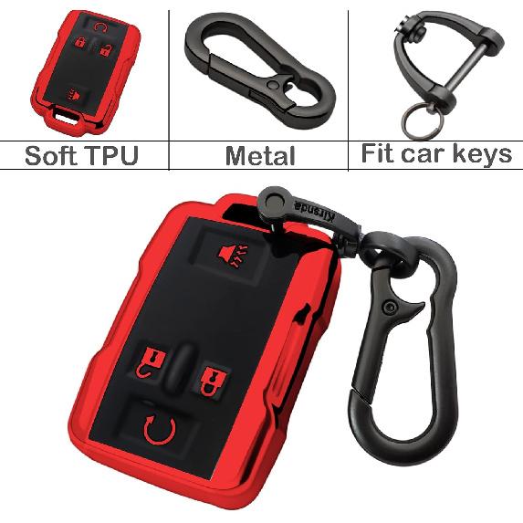 For Chevrolet Key Fob Cover Case With Metal Buckle,Soft TPU Key Shell/Skin,4-Buttons Fit GMC Chevy Colorado Silverado Suburban Tahoe Silverado Remote