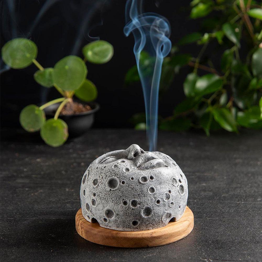 Heta rean Månsikte Rökelsehållare med Bas Mystisk Rökelseharts Dekorativ Måne Rökelsebrännare för Hemavslappning Prydnad