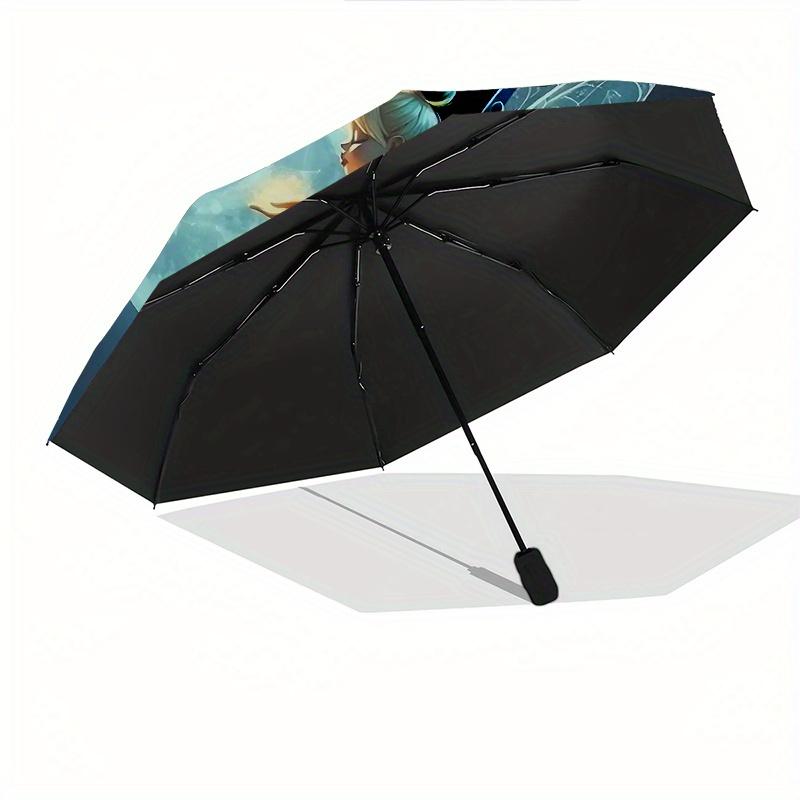 Disney Tinker Bell Moonlight Automatic Open/Close Umbrella - Cute Umbrella with Cute Design, Portable 3-Fold Compact Umbrella for Men & Wome