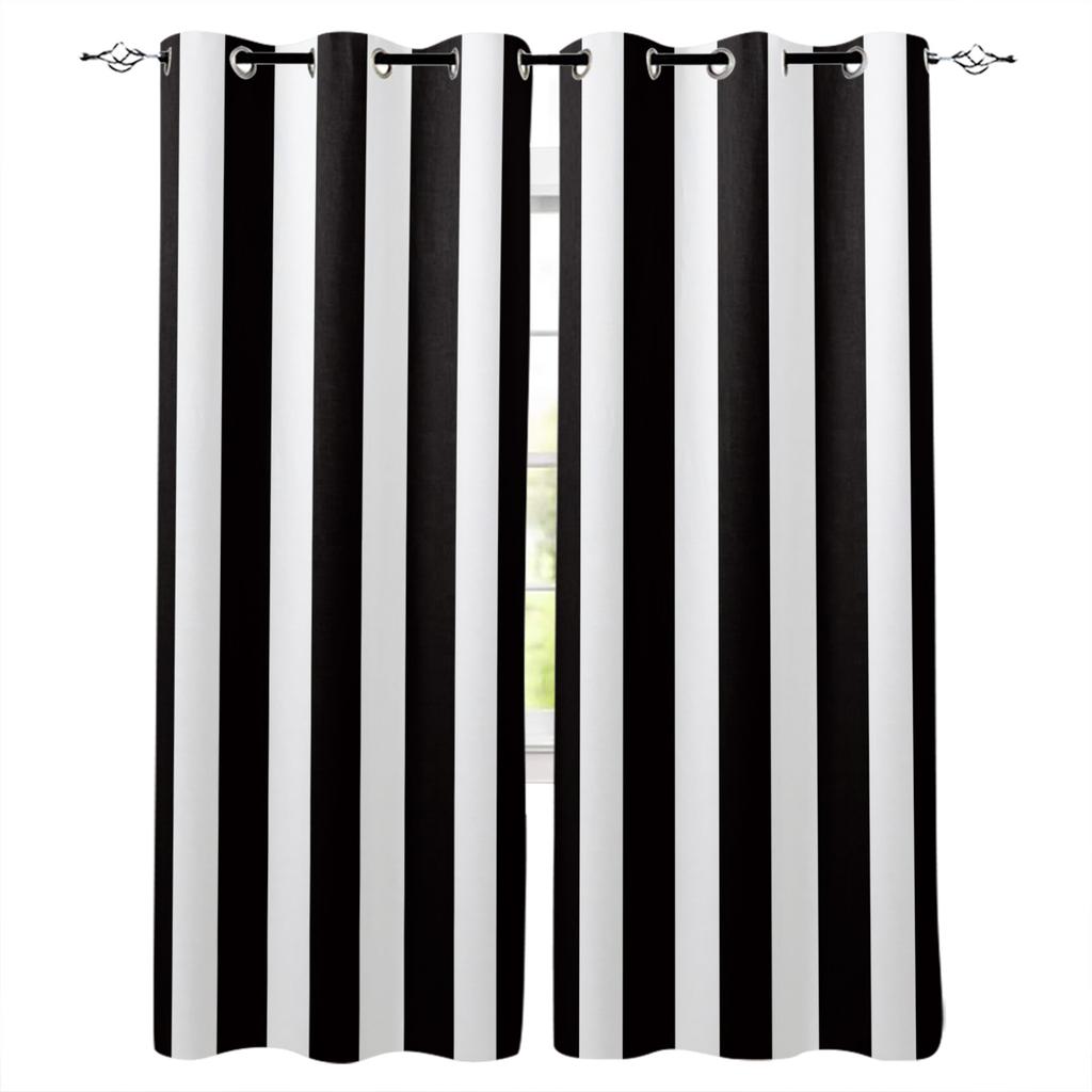 Simple Black And White Stripes Curtains Decor Swag Kids Room Curtain 2Panels With Grommets Window Treatment Window Free Shipping