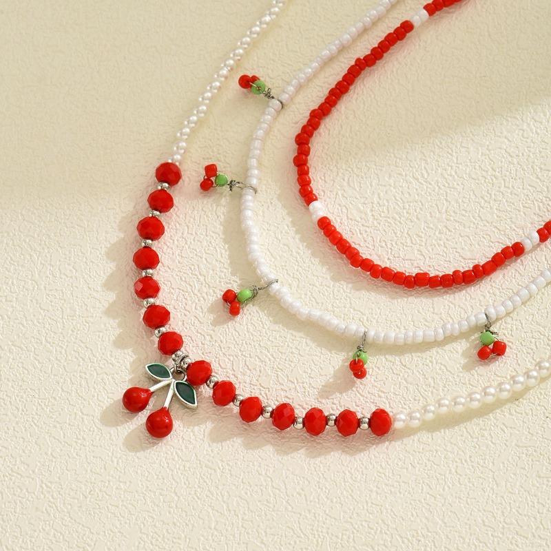 Cherry Set Necklace Multi-layer Stacking Design Summer Small Fresh Rice Bead Chain Accessories Necklace Women