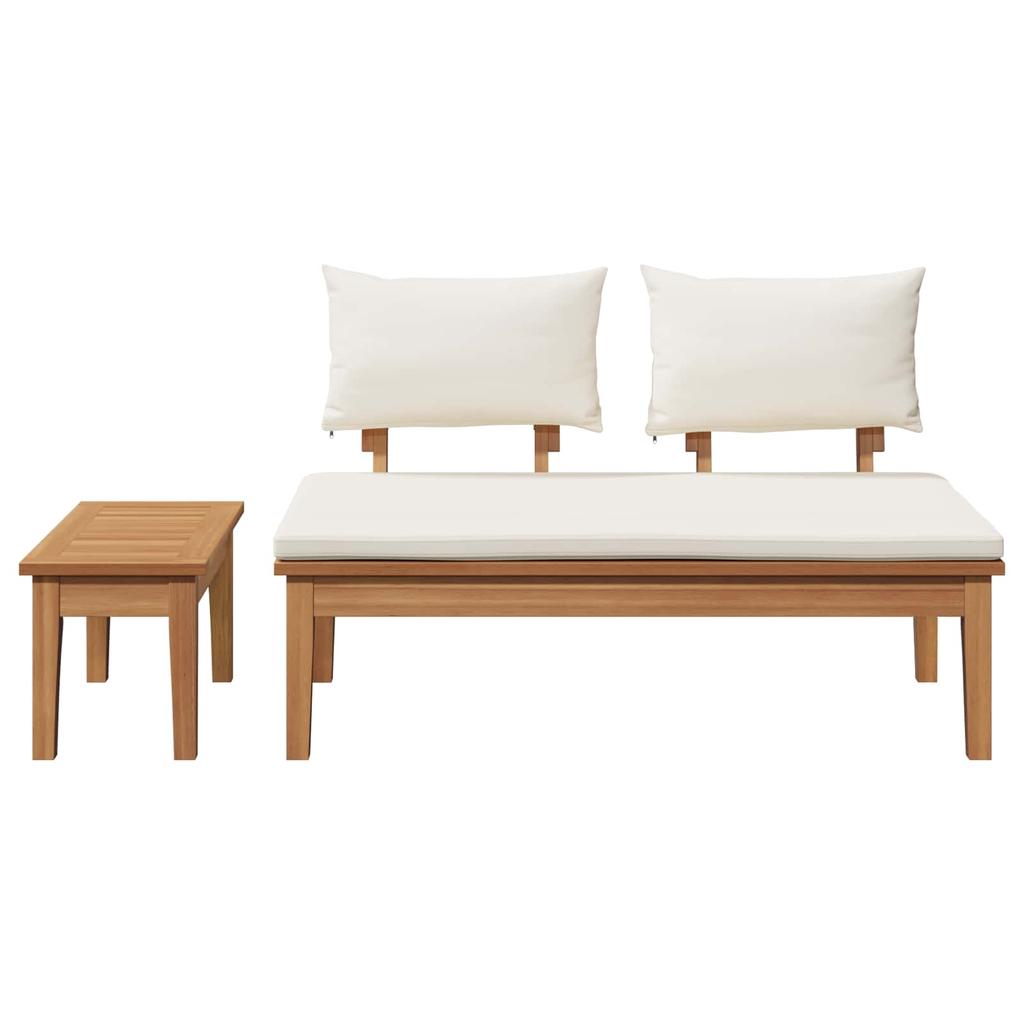 Garden Bench and Table Set 2 Pcs Cream and Brown Solid Teak Wood