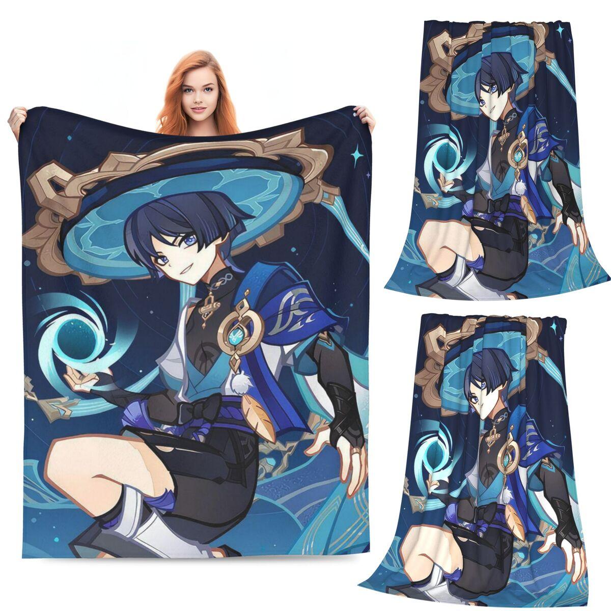 

Genshin Game Cartoon Blankets Soft Warm Flannel Throw Blanket Cover for Bed Living room Picnic Travel Home Couch 80x120cm
