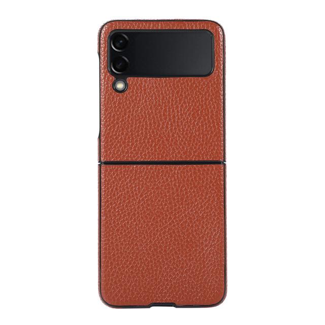 Luxury Genuine Leather Phone Cases For Samsung Galaxy Z Flip 4 3 5g Fashion Lychee Texture Cover Case For Samsung Z Flip4 Flip3