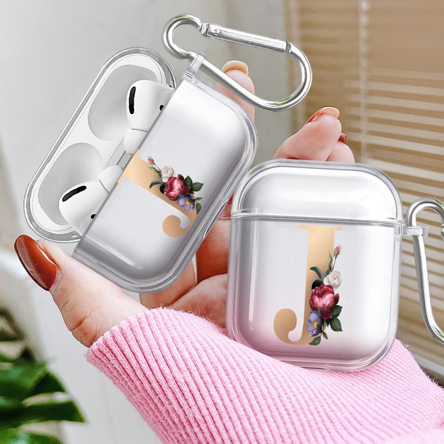Clear Earphone Cases Cover Case For Airpods 4 1 Pro2 Pro3 Pro 3 2 Flower Name Letter I J