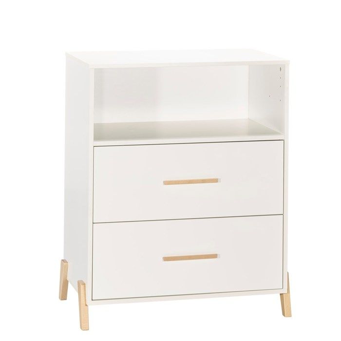 Commode à langer - Babyprice - Joy Naturel - 2 tiroirs - 1 niche - Blanc - Sur pieds en bois naturel