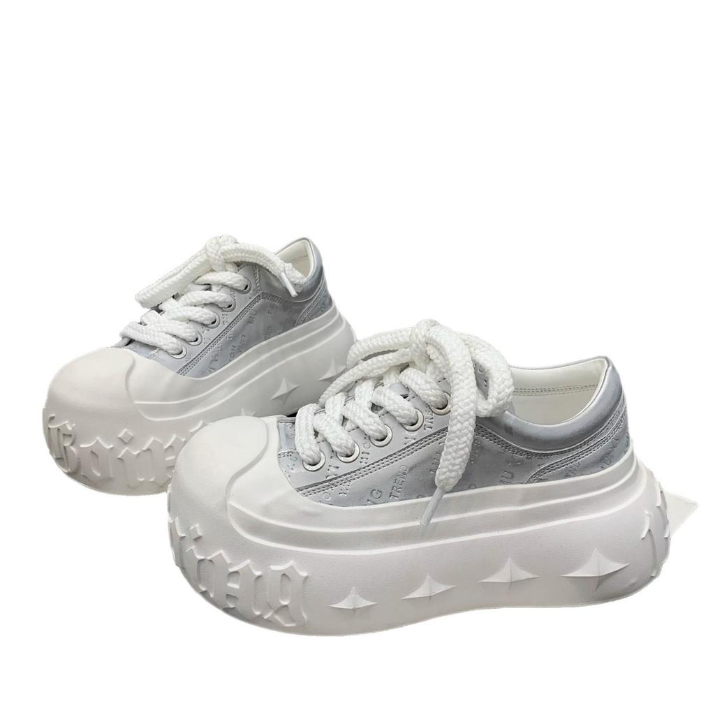 Big-headed Muffin Thick-soled Little White Shoes for Women 2025 Spring and Autumn Tire-soled Sneakers with Wide-leg Pants To Increase the Height of Br
