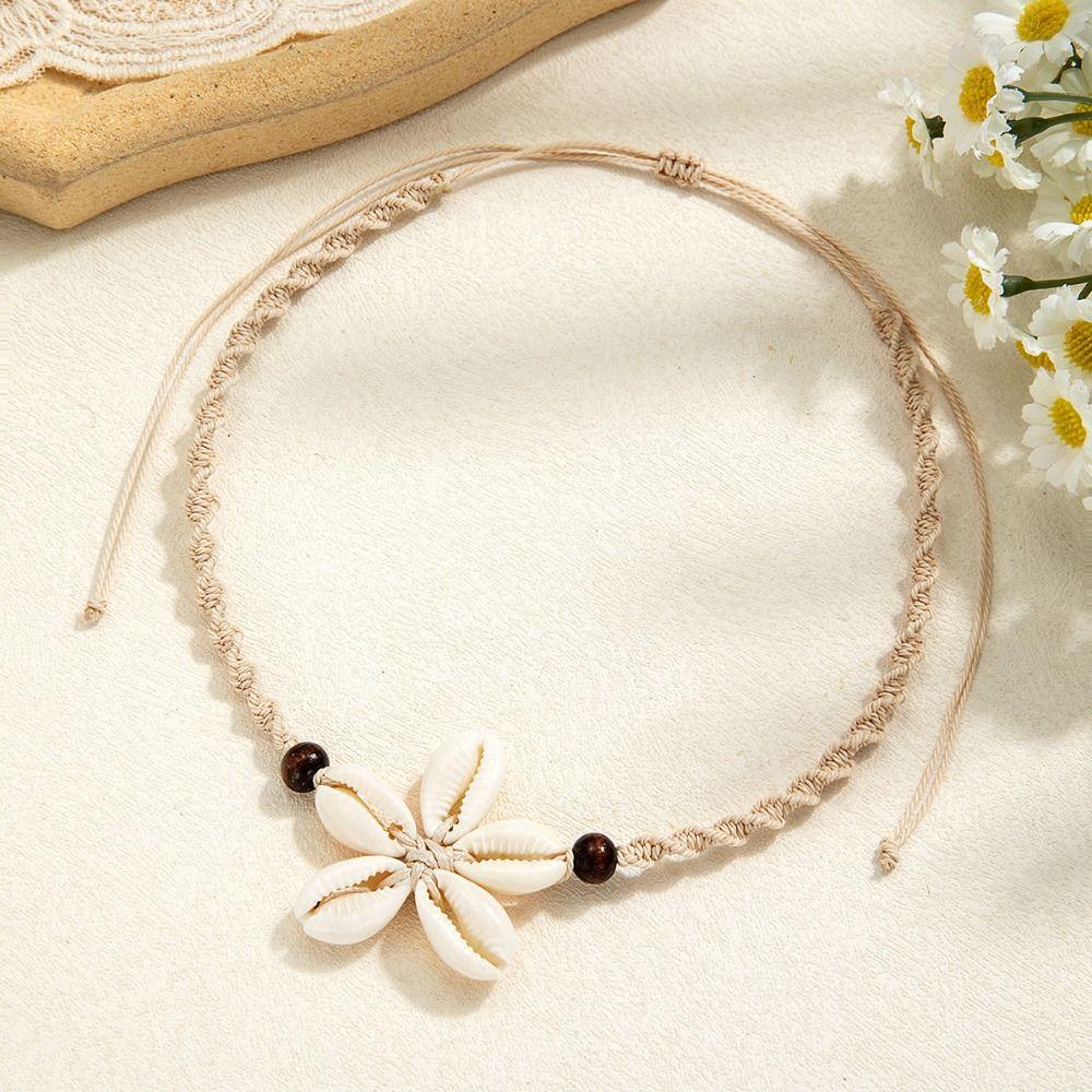 Shell Shell Necklace Elegant Rope Hand Woven Pink Starfish Necklaces Seashell Choker