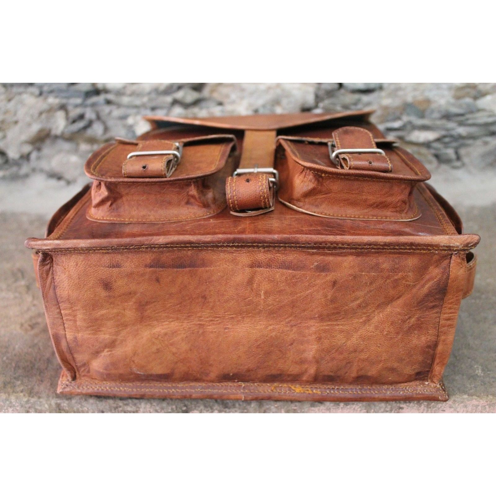 Натуральная коричневая винтажная мужская сумка-рюкзак из натуральной кожи — фото 5