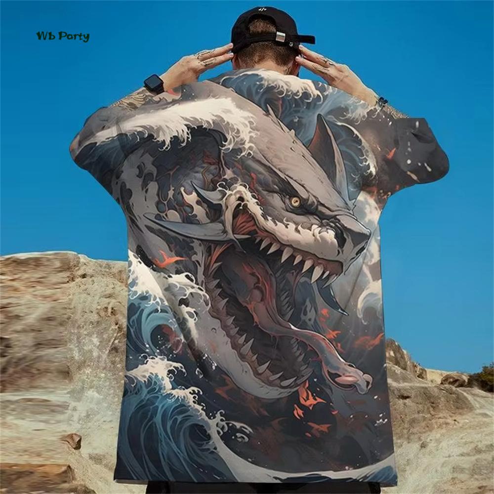 Japanese Ukiyo-E Men's T-Shirt Yin Yang Fish Printed Short Sleeve T-Shirt Oversized Casual Tops Summer Fashion Outdoor Clothing