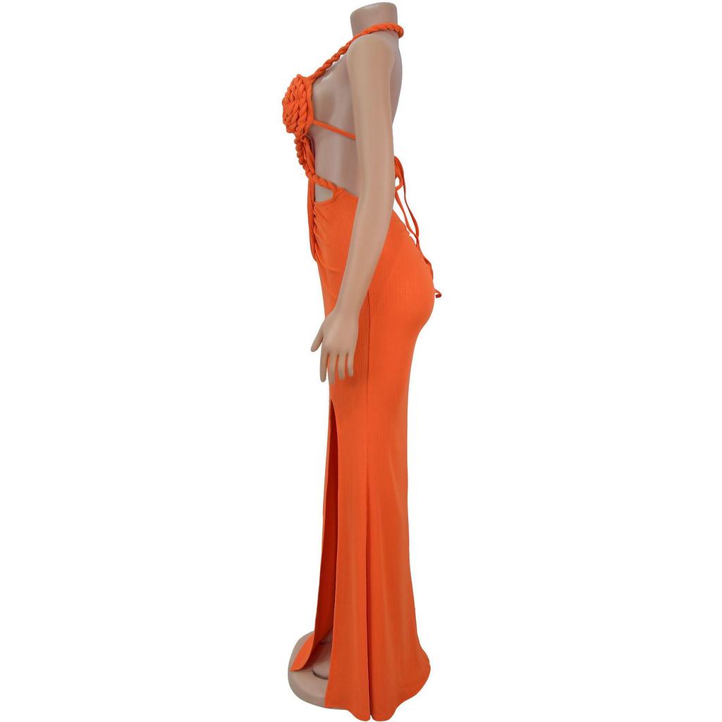 C7407 European & American Fashion: Sexy Knit Halter Backless Dress for Women