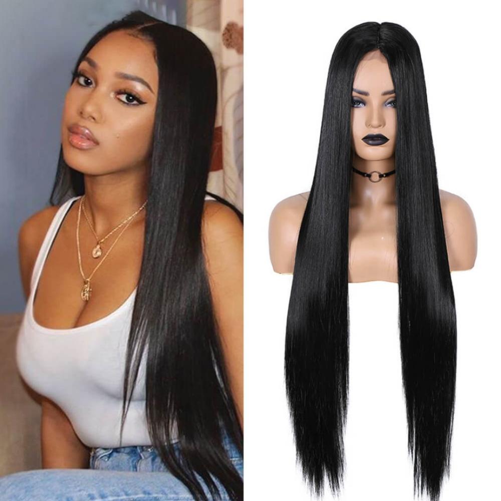 Peluca cabello negro liso largo 100 cm cosplay anime manga gorra gruesa