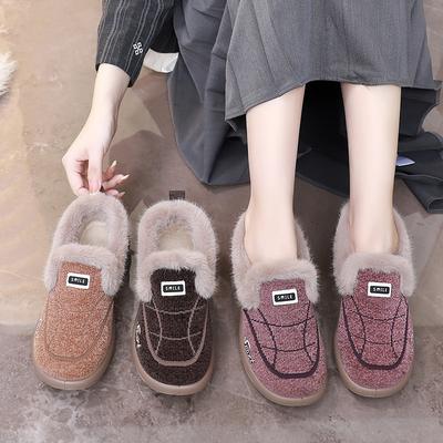 Women's Large Size One Foot Stirrup Soft Sole Winter Warm Fur One Snow Boots Padded Lined Ankle Boots Non-Slip Hiking Sports Cotton Boots