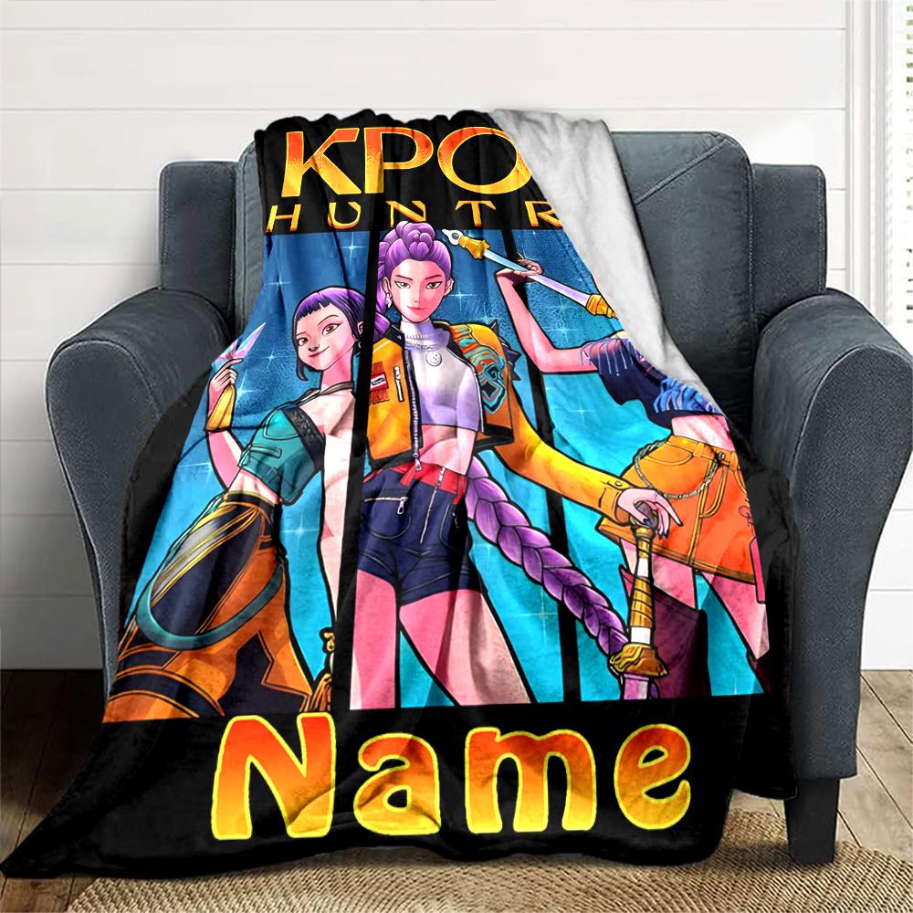 Customiz Name Personality Kpop Demon Hunters Blanket Soft &Warm Sofa Office Bed Travel Lunch Break Blanket, Gift Suitable All Seasons