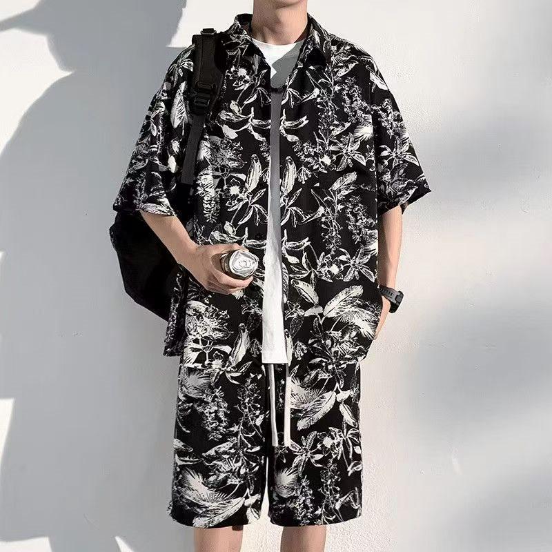 

Retro Summer Short Sleeve Shirt Set - Youth Fashion & Breathable Design Medium чорний