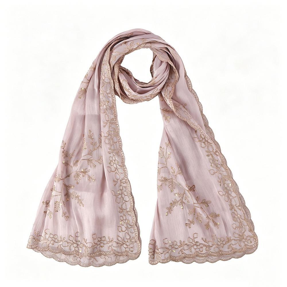 Flowy Sequin Floral Hijab Sparkly Sequin Embroidered Hijab Lace Edge Shawl Wedding Occasion