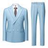 Danmo Men's Casual Double Breasted Suit Business Work Wedding Formal Sets Solid Suit Jacket + Pant 2pcs