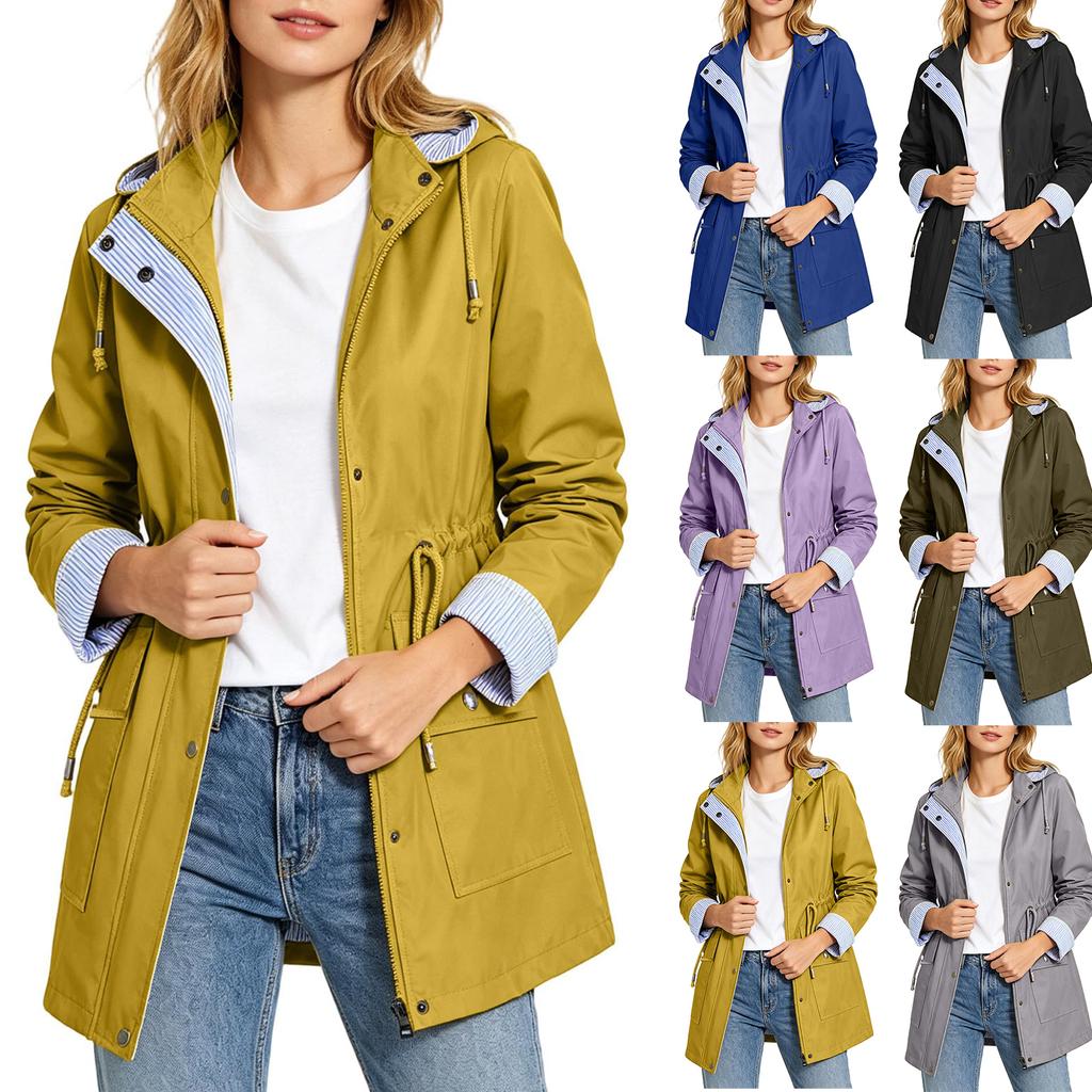 Women's Color Hooded Windbreaker Jacket Lightweight Windproof Outdoor Sportswear