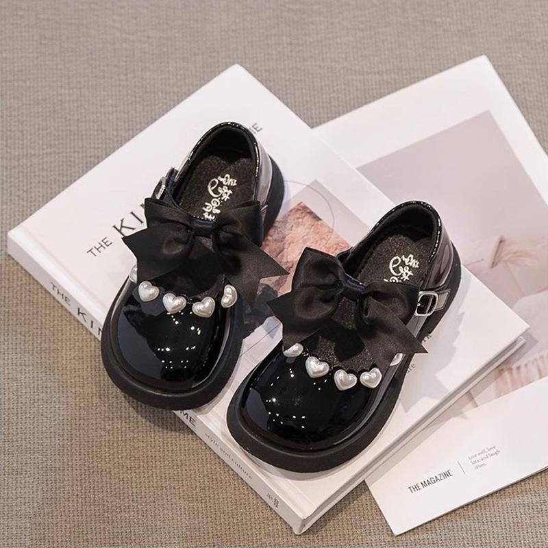Girls Bow Princess Shoes Children's Performance Black Leather Shoes 2025 New Spring and Autumn Love Mary Jane Single Shoe Trend