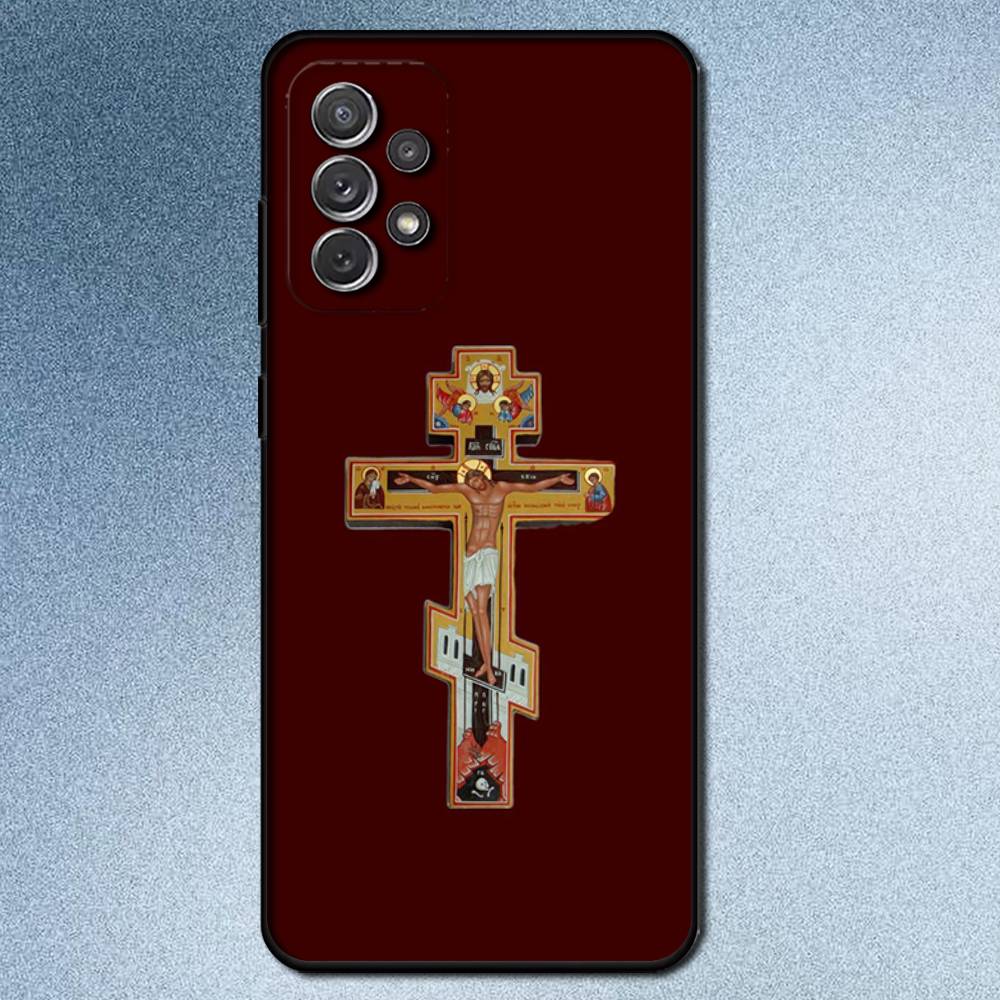 Orthodox Cross Icon Phone Case For Samsung S25,S24,S21,S22,S23,S30,Ultra,S20,Plus,Fe,Lite,Note,10,9,5G Black Cover